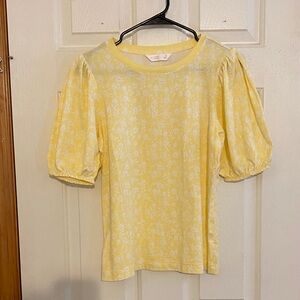 LC Lauren Conrad Light Yellow Floral Blouse